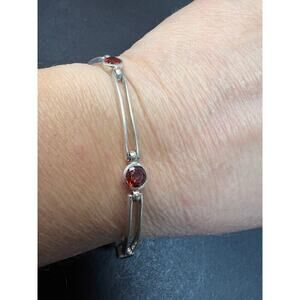 NEW sterling silver garnet station link bar bracelet